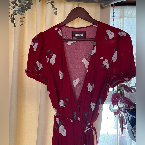 Reformation Red Flutter Sleeve Midi Sundress - Picture 3 of 4